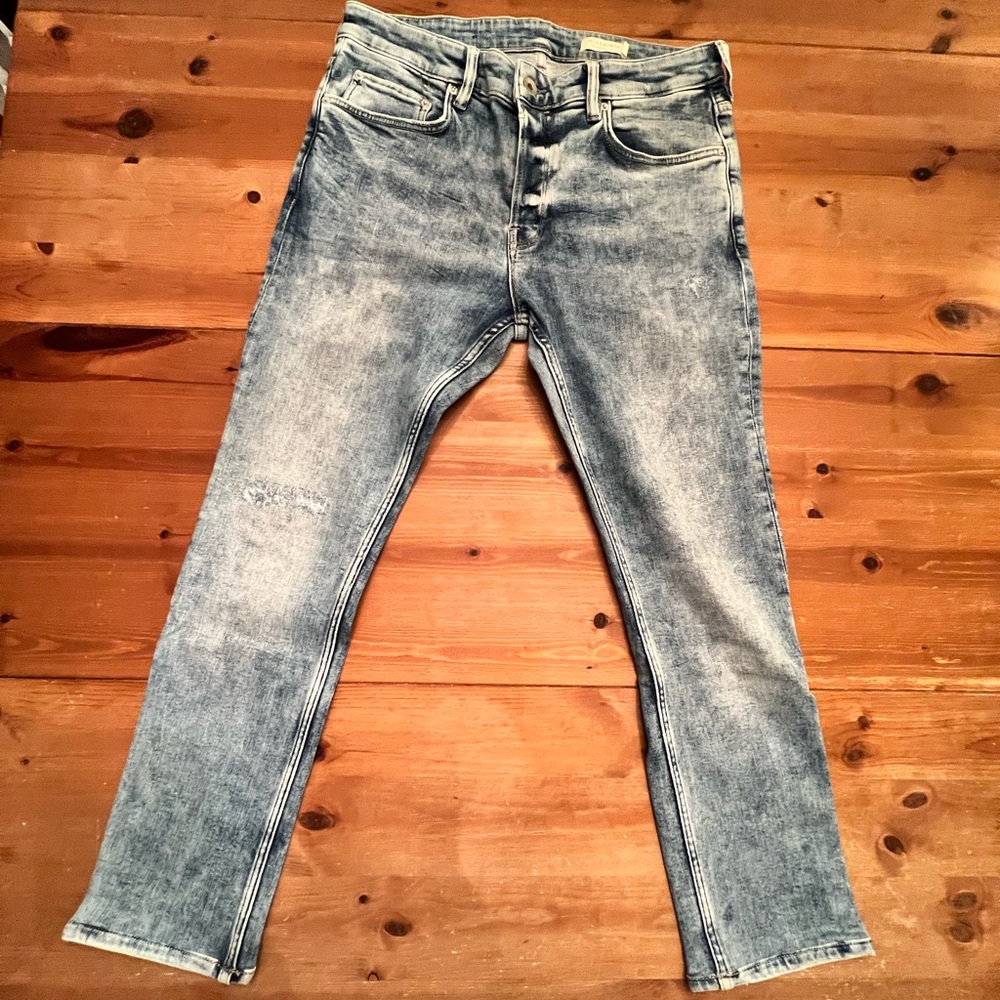 Mens Allsaints Blue Acid Wash Cigarette Jean 32 waist 27 length